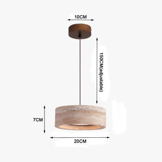 Contemporary round travertine pendant light, stone soft glow ceiling fixture