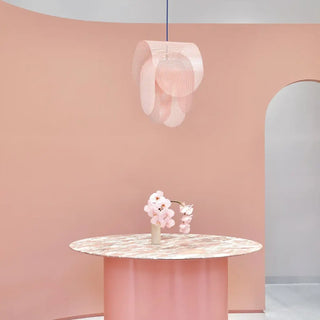 Pink wire mesh pendant light, decorative lamp for modern interiors ceiling