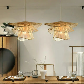 Natural woven 3-tier rattan pendant light, dining room ceiling fixture