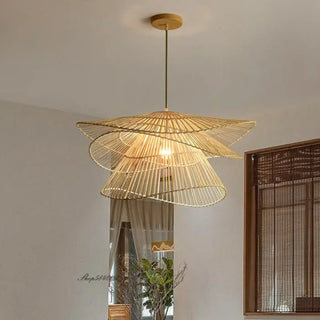 Rattan 3 tier pendant light, dining room natural woven ceiling fixture