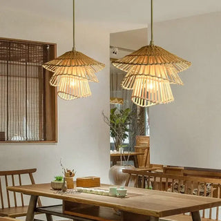 3-tier woven rattan pendant lamp, dining room natural ceiling hanging light