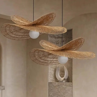 Handmade rattan pendant ceiling fixture with woven lampshade, bohemian hanging lamp