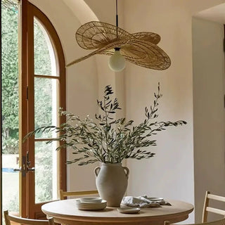 Rattan pendant light with handmade woven lampshade, bohemian hanging ceiling lamp