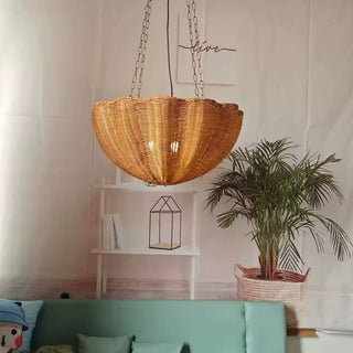Rattan shell-shaped pendant light, handmade soft ambient hanging ceiling lamp