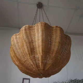 Handmade rattan shell pendant lamp, soft ambient hanging ceiling light