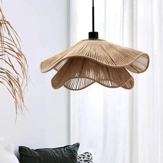 Eco-friendly rustic rattan pendant light, handwoven hemp ceiling fixture