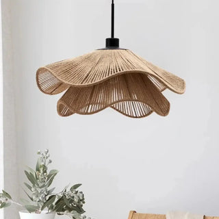 Rattan pendant light, handwoven hemp eco-friendly rustic ceiling fixture