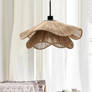 Handwoven hemp rattan pendant lamp, eco-friendly rustic ceiling hanging light