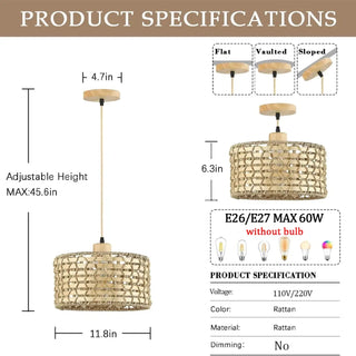 DORITUS Natural Rattan Bohemian Ceiling Light – view 5