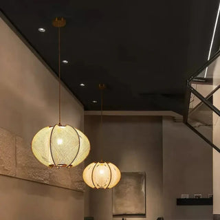 Round natural boho rattan pendant lamp, woven soft ceiling hanging light