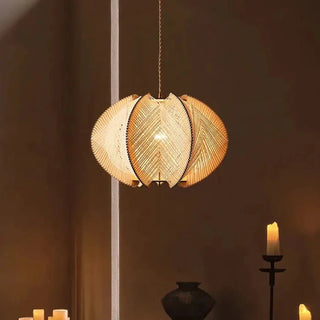 Contemporary natural boho rattan pendant light, round woven ceiling fixture