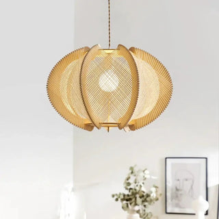 Woven round rattan pendant light, natural boho ceiling fixture