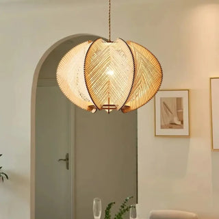 Natural boho rattan pendant lamp, round woven ceiling hanging light