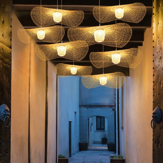 Eco-friendly rattan pendant light, handcrafted dining room ceiling fixture