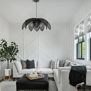 Scandinavian rattan pendant lamp, handcrafted shade ceiling hanging light