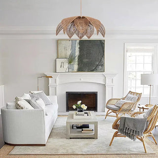 Rattan pendant light, Scandinavian handcrafted rattan shade ceiling fixture