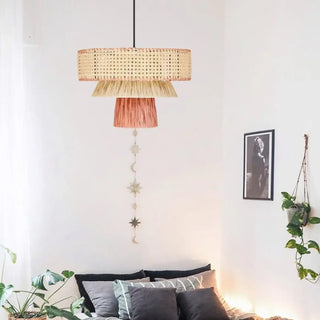 Handcrafted natural fiber rattan pendant light, Nordic woven ceiling fixture