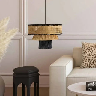 Woven rattan pendant light, Nordic handcrafted natural fiber ceiling fixture
