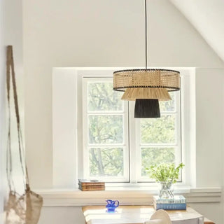 Designer Nordic woven rattan pendant lamp, handcrafted natural fiber ceiling light