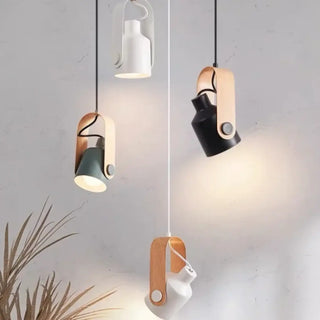 Adjustable Scandinavian wood and metal pendant light, hanging lamp for bedroom