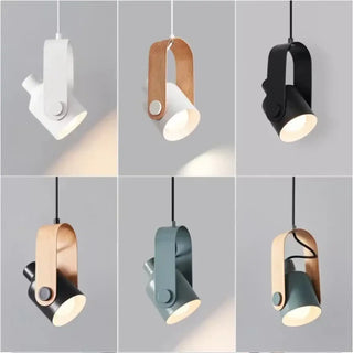 Scandinavian pendant lamp, wood and metal design, adjustable ceiling fixture