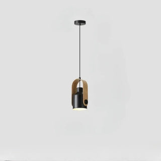 Nordic wood and metal pendant lamp, adjustable height ceiling fixture
