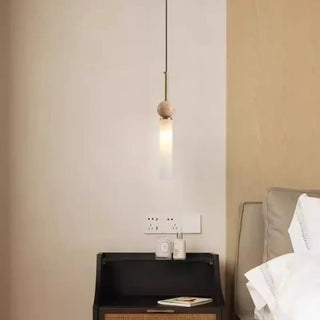 ALINA Scandinavian Stone Wood and Opal Glass Ceiling Light – view 4