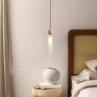ALINA Scandinavian Stone Wood and Opal Glass Ceiling Light – view 2