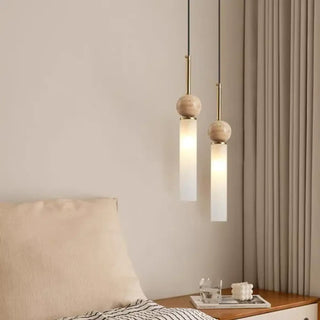 ALINA Scandinavian Stone Wood and Opal Glass Ceiling Light – view 1