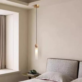 ALINA Scandinavian Stone Wood and Opal Glass Ceiling Light – view 5