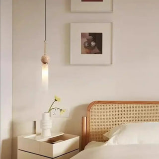 ALINA Scandinavian Stone Wood and Opal Glass Ceiling Light – view 3