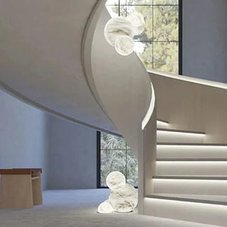 Modern sculptural pendant, alabaster floating ambient ceiling hanging lamp