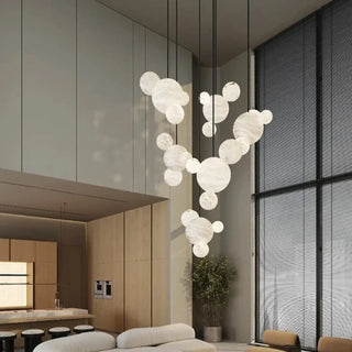 Alabaster sculptural pendant light, floating modern ambient ceiling fixture