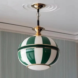 ANIKA Sphere Striped Green and White Glass Ceiling Light – view 2
