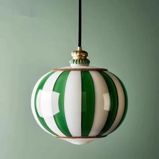 ANIKA Sphere Striped Green and White Glass Ceiling Light – view 1