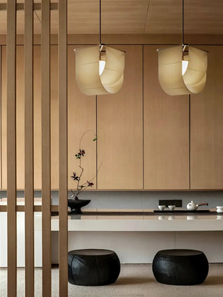 Zen-inspired fabric pendant — natural beige hanging ceiling lamp