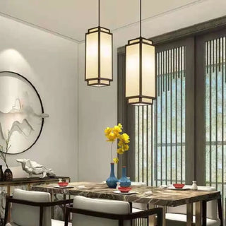 Chinese pendant light with marble base, minimalist hanging ceiling lamp