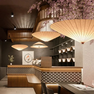 Designer Japanese pendant lamp, minimalist natural paper Zen ceiling hanging light