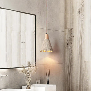 Japandi cone pendant ceiling fixture, Japanese-inspired retro hanging lamp with warm glow