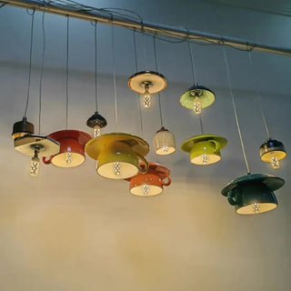 Modern cup pendant, glossy smooth finish, warm ceiling light for kitchen island