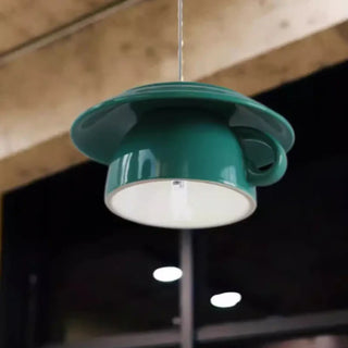 Cup shaped pendant light, modern glossy finish, warm ambient ceiling fixture