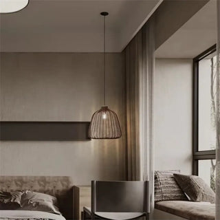 Modern rattan pendant lamp for bathroom, woven hanging ceiling light