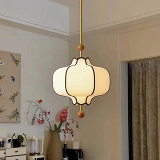 White fabric pendant light, modern hanging ceiling lamp with soft ambient lighting