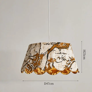 Decorative fabric pendant light with gold embroidery, hanging ceiling lamp