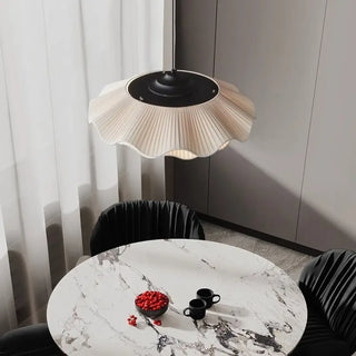 Fabric pleated pendant light, handcrafted soft diffused hanging ceiling lamp