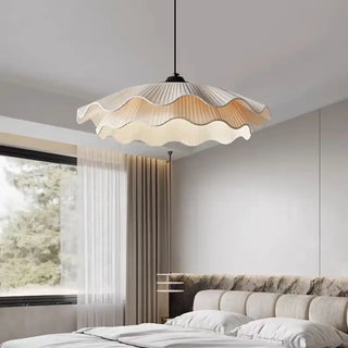 Pleated fabric pendant light, handcrafted soft diffused ceiling hanging fixture