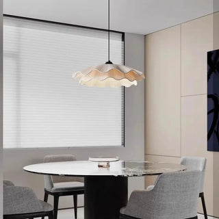 Handcrafted pleated pendant lamp, soft diffused fabric ceiling light fixture