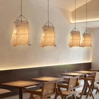 Contemporary Scandinavian fabric pendant lamp, textured shade ceiling hanging light