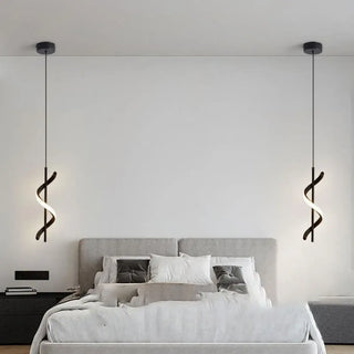 Modern swirl LED pendant lamp, adjustable hanging bedroom ceiling light