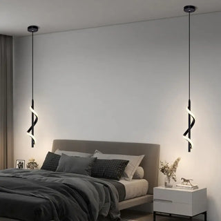 LED swirl pendant light with adjustable hanging, modern bedroom ceiling lamp